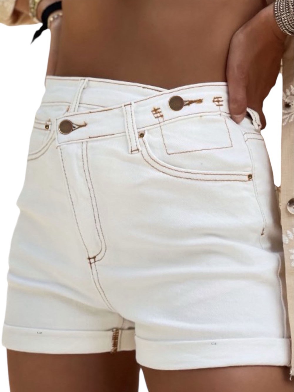 Classic High-Waist White Denim Shorts